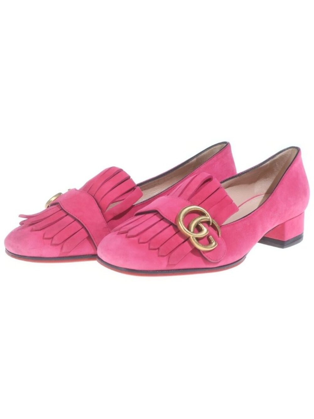 Gucci GG Marmont Fringe Loafers Tassel Loafers Heels Suede Pink